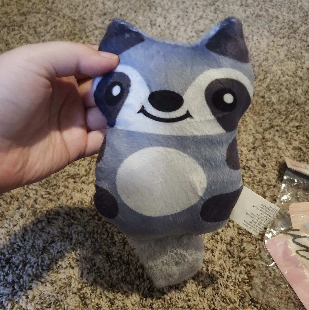 Gray and White Plush Raccoon Toy